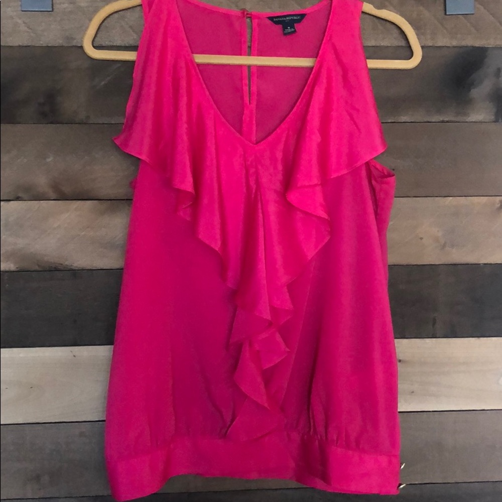 Banana Republic Pink Ruffled V-Neck - Size M